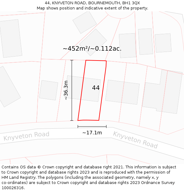 44, KNYVETON ROAD, BOURNEMOUTH, BH1 3QX: Plot and title map