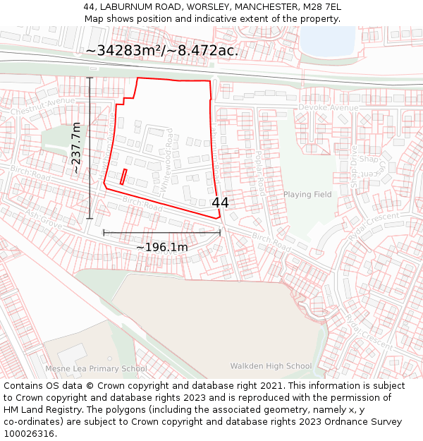 44, LABURNUM ROAD, WORSLEY, MANCHESTER, M28 7EL: Plot and title map