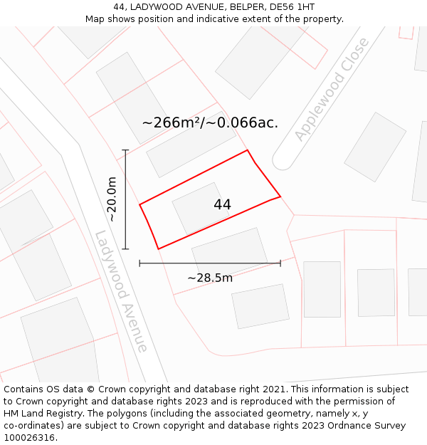 44, LADYWOOD AVENUE, BELPER, DE56 1HT: Plot and title map