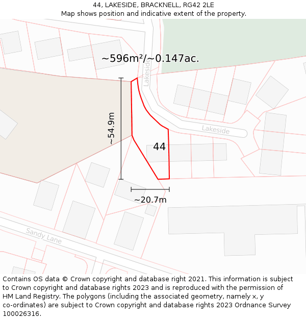 44, LAKESIDE, BRACKNELL, RG42 2LE: Plot and title map