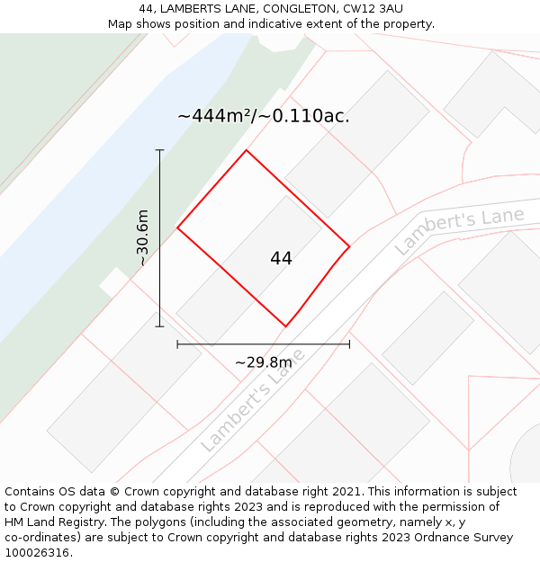 44, LAMBERTS LANE, CONGLETON, CW12 3AU: Plot and title map