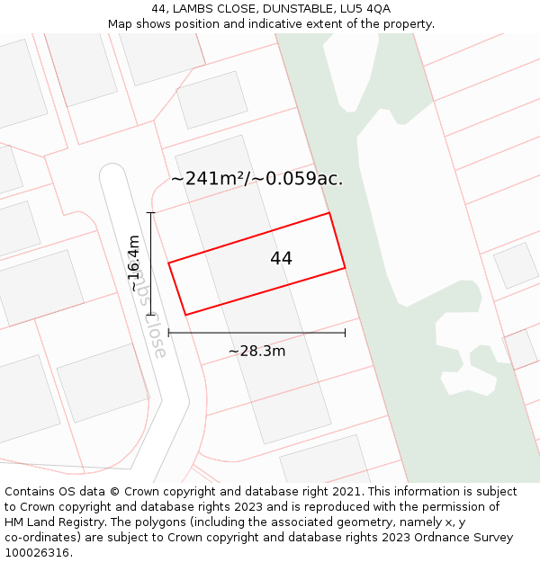 44, LAMBS CLOSE, DUNSTABLE, LU5 4QA: Plot and title map