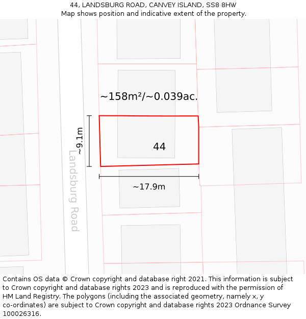 44, LANDSBURG ROAD, CANVEY ISLAND, SS8 8HW: Plot and title map