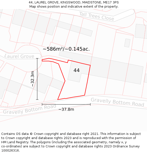 44, LAUREL GROVE, KINGSWOOD, MAIDSTONE, ME17 3PS: Plot and title map