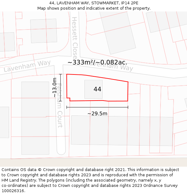44, LAVENHAM WAY, STOWMARKET, IP14 2PE: Plot and title map