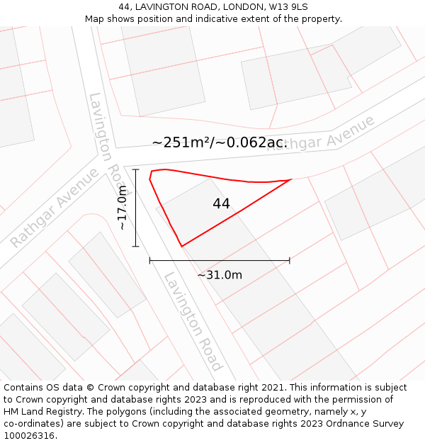 44, LAVINGTON ROAD, LONDON, W13 9LS: Plot and title map