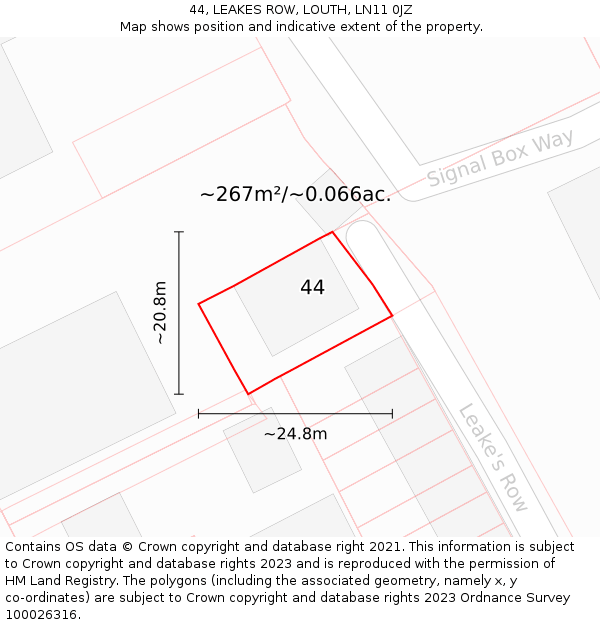 44, LEAKES ROW, LOUTH, LN11 0JZ: Plot and title map