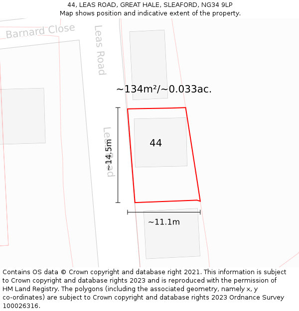 44, LEAS ROAD, GREAT HALE, SLEAFORD, NG34 9LP: Plot and title map