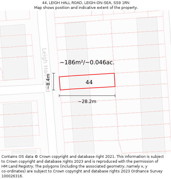 44, LEIGH HALL ROAD, LEIGH-ON-SEA, SS9 1RN: Plot and title map