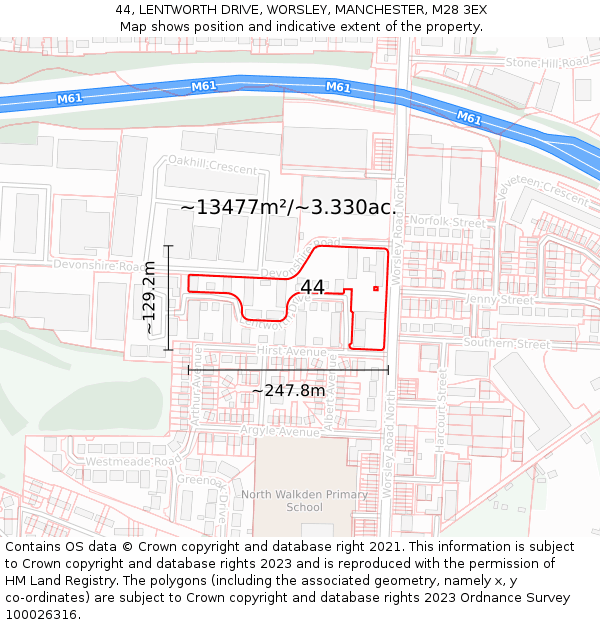 44, LENTWORTH DRIVE, WORSLEY, MANCHESTER, M28 3EX: Plot and title map
