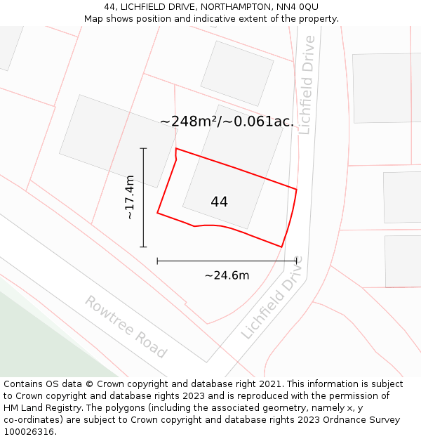 44, LICHFIELD DRIVE, NORTHAMPTON, NN4 0QU: Plot and title map