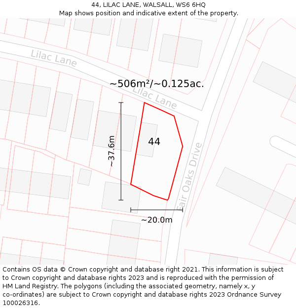 44, LILAC LANE, WALSALL, WS6 6HQ: Plot and title map