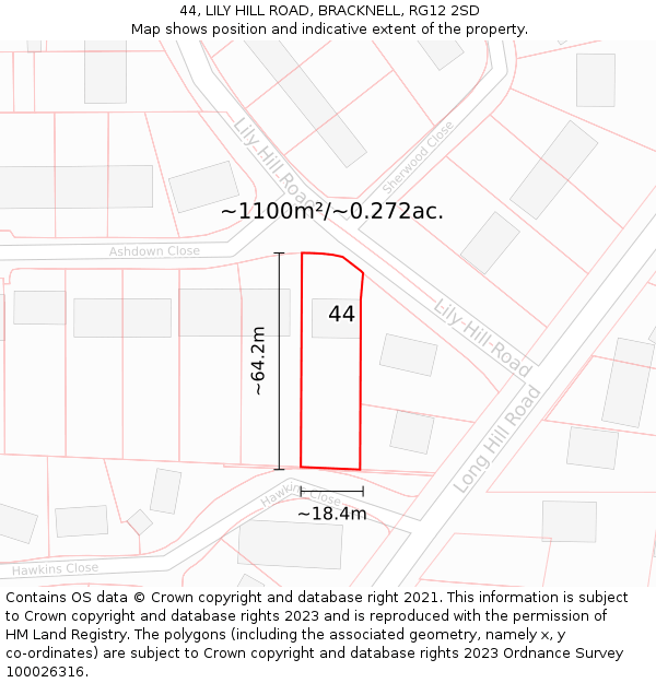 44, LILY HILL ROAD, BRACKNELL, RG12 2SD: Plot and title map