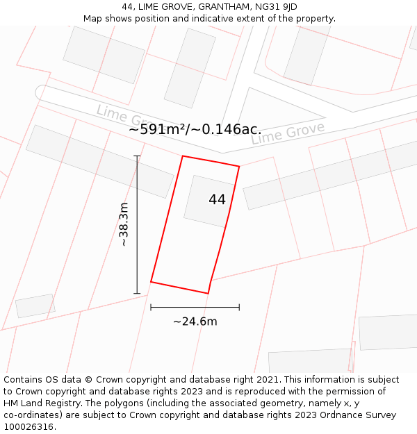 44, LIME GROVE, GRANTHAM, NG31 9JD: Plot and title map