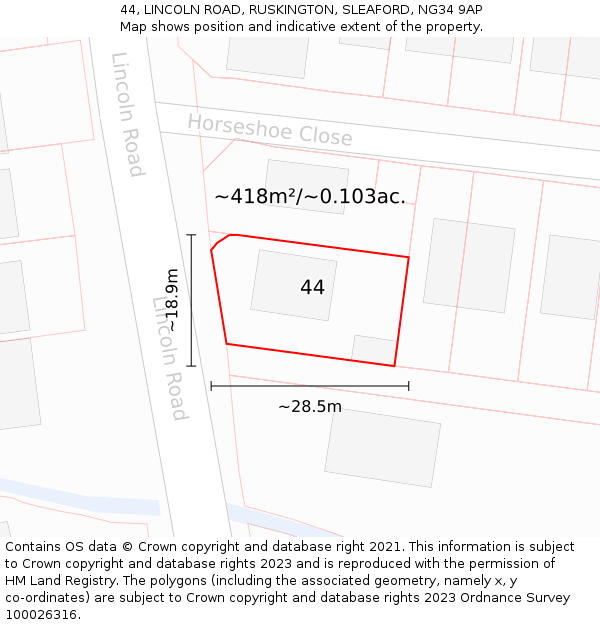 44, LINCOLN ROAD, RUSKINGTON, SLEAFORD, NG34 9AP: Plot and title map