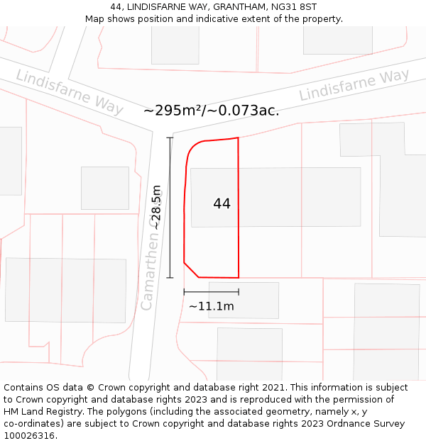 44, LINDISFARNE WAY, GRANTHAM, NG31 8ST: Plot and title map