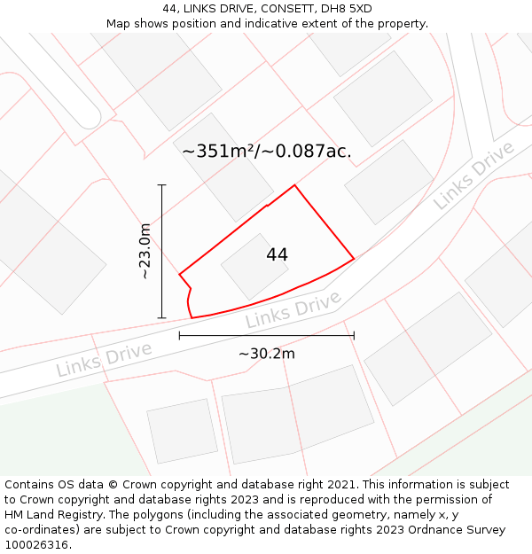 44, LINKS DRIVE, CONSETT, DH8 5XD: Plot and title map