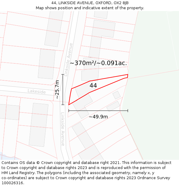 44, LINKSIDE AVENUE, OXFORD, OX2 8JB: Plot and title map