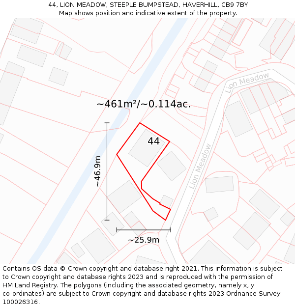 44, LION MEADOW, STEEPLE BUMPSTEAD, HAVERHILL, CB9 7BY: Plot and title map