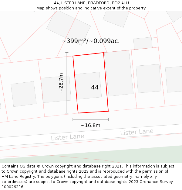 44, LISTER LANE, BRADFORD, BD2 4LU: Plot and title map