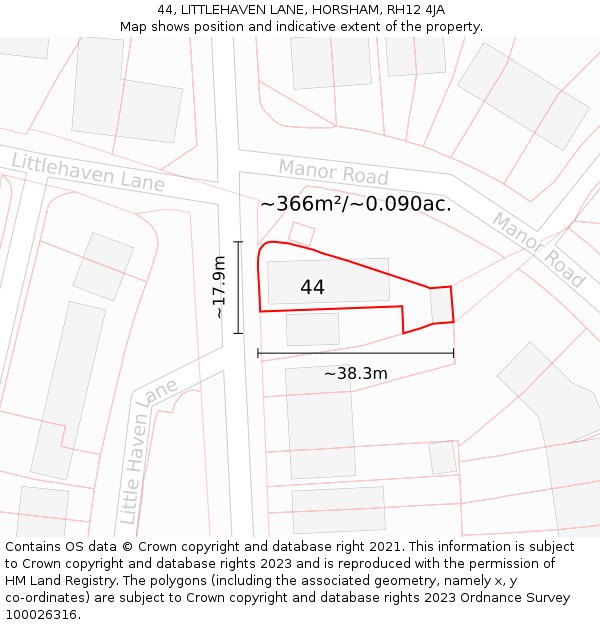 44, LITTLEHAVEN LANE, HORSHAM, RH12 4JA: Plot and title map