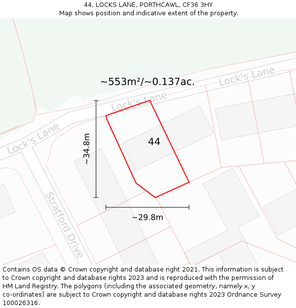 44, LOCKS LANE, PORTHCAWL, CF36 3HY: Plot and title map