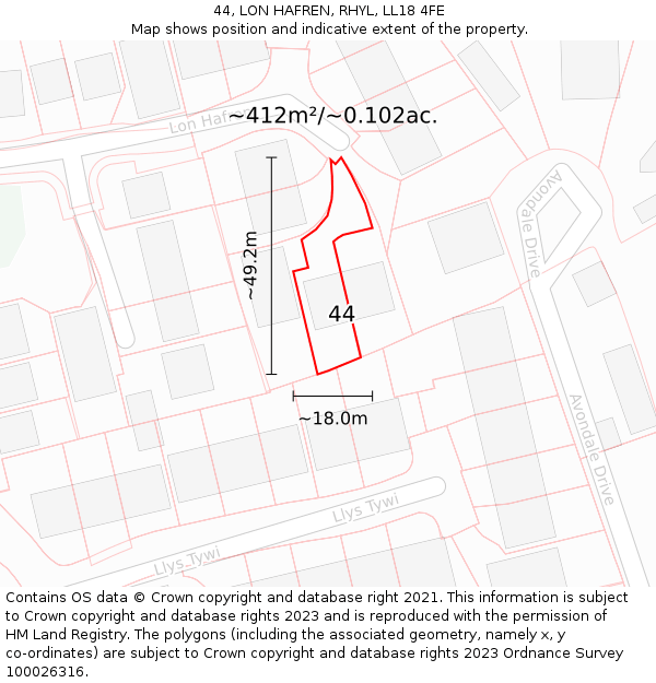 44, LON HAFREN, RHYL, LL18 4FE: Plot and title map