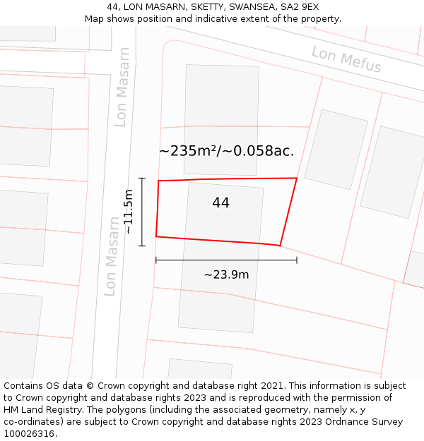 44, LON MASARN, SKETTY, SWANSEA, SA2 9EX: Plot and title map