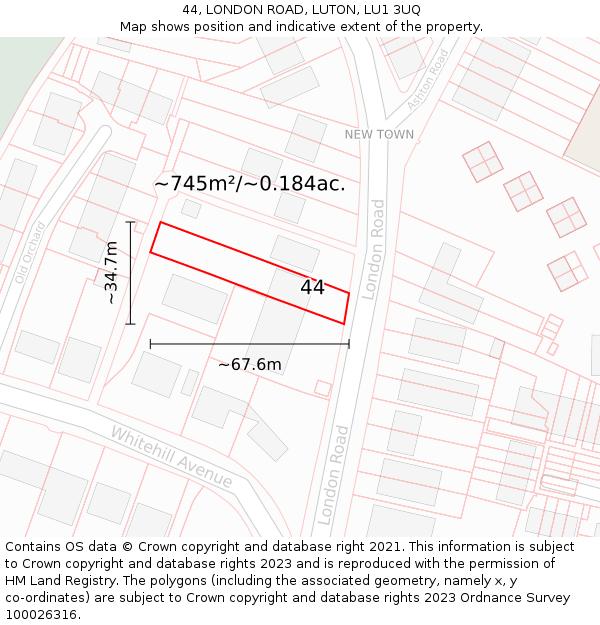 44, LONDON ROAD, LUTON, LU1 3UQ: Plot and title map