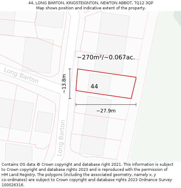 44, LONG BARTON, KINGSTEIGNTON, NEWTON ABBOT, TQ12 3QP: Plot and title map