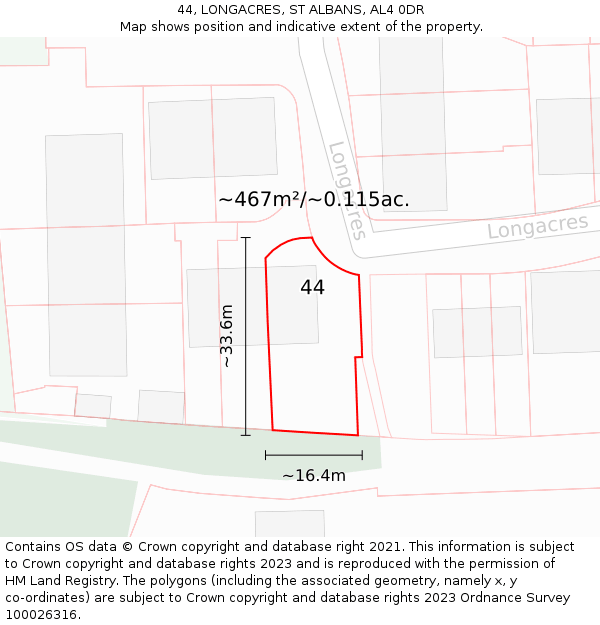 44, LONGACRES, ST ALBANS, AL4 0DR: Plot and title map