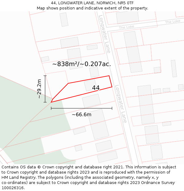 44, LONGWATER LANE, NORWICH, NR5 0TF: Plot and title map