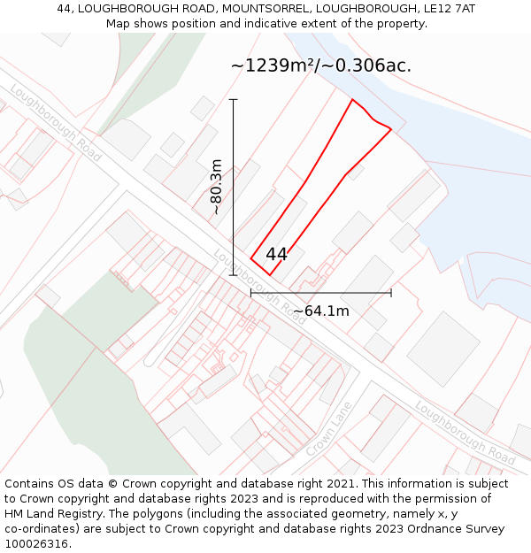 44, LOUGHBOROUGH ROAD, MOUNTSORREL, LOUGHBOROUGH, LE12 7AT: Plot and title map