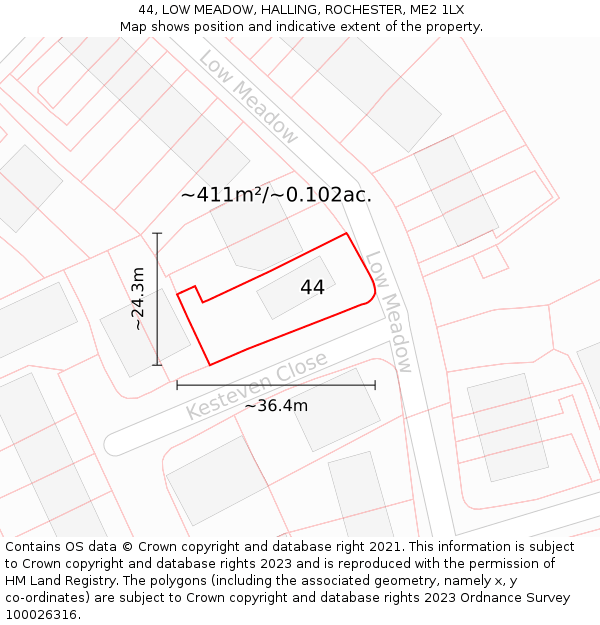 44, LOW MEADOW, HALLING, ROCHESTER, ME2 1LX: Plot and title map