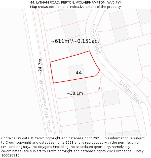 44, LYTHAM ROAD, PERTON, WOLVERHAMPTON, WV6 7YY: Plot and title map