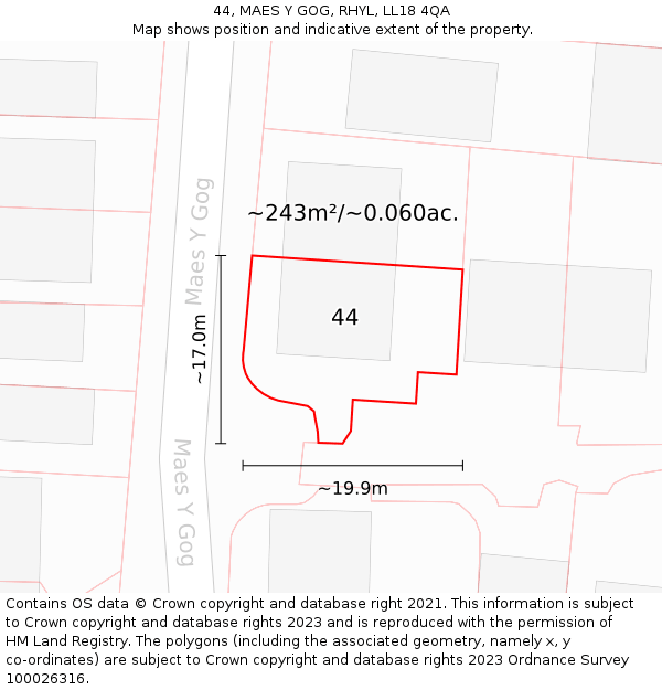 44, MAES Y GOG, RHYL, LL18 4QA: Plot and title map