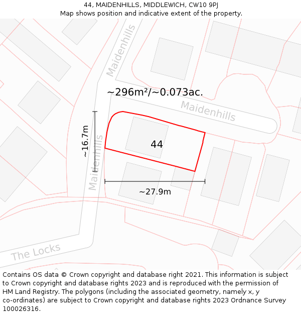 44, MAIDENHILLS, MIDDLEWICH, CW10 9PJ: Plot and title map