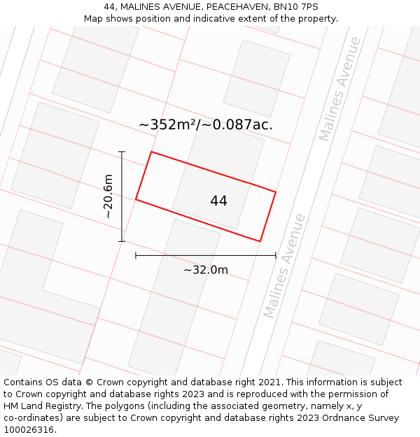 44, MALINES AVENUE, PEACEHAVEN, BN10 7PS: Plot and title map