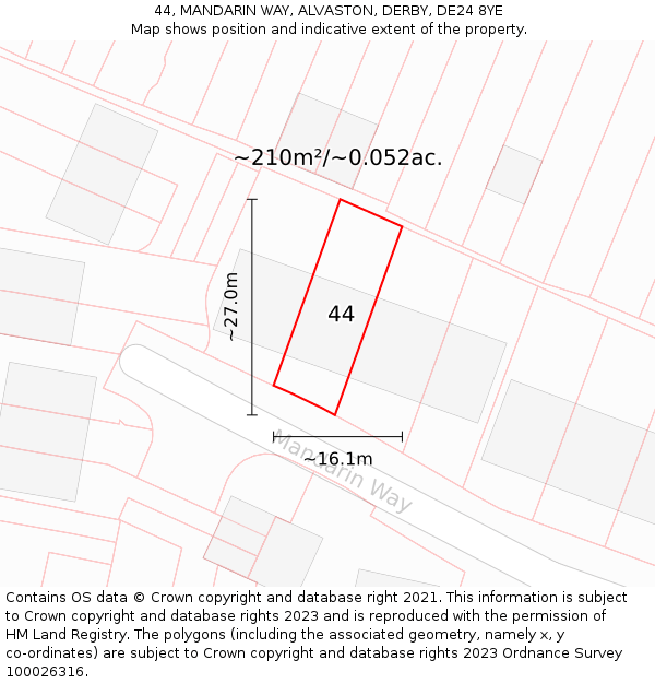 44, MANDARIN WAY, ALVASTON, DERBY, DE24 8YE: Plot and title map