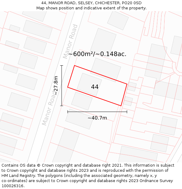 44, MANOR ROAD, SELSEY, CHICHESTER, PO20 0SD: Plot and title map