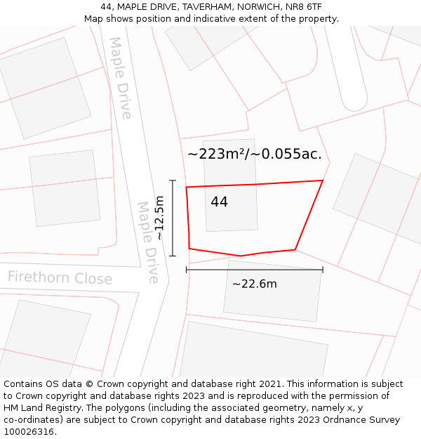 44, MAPLE DRIVE, TAVERHAM, NORWICH, NR8 6TF: Plot and title map