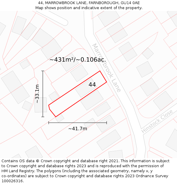 44, MARROWBROOK LANE, FARNBOROUGH, GU14 0AE: Plot and title map