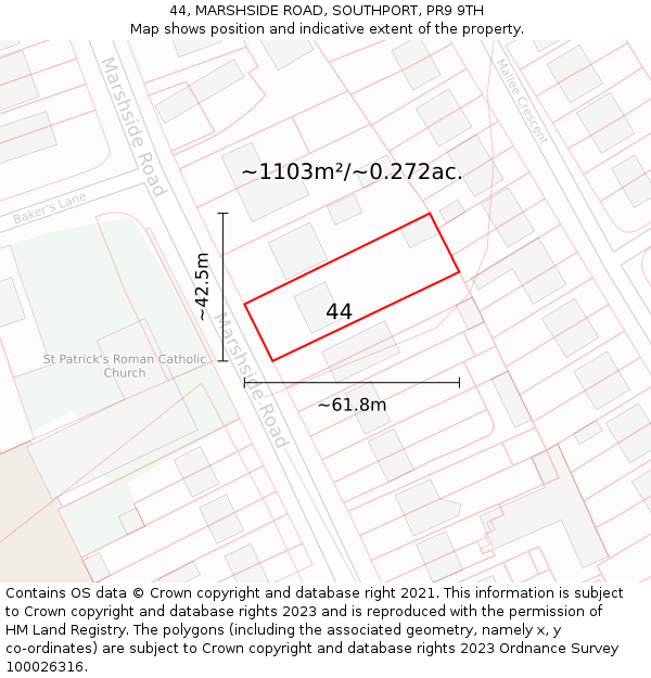 44, MARSHSIDE ROAD, SOUTHPORT, PR9 9TH: Plot and title map