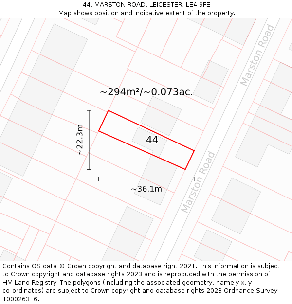 44, MARSTON ROAD, LEICESTER, LE4 9FE: Plot and title map