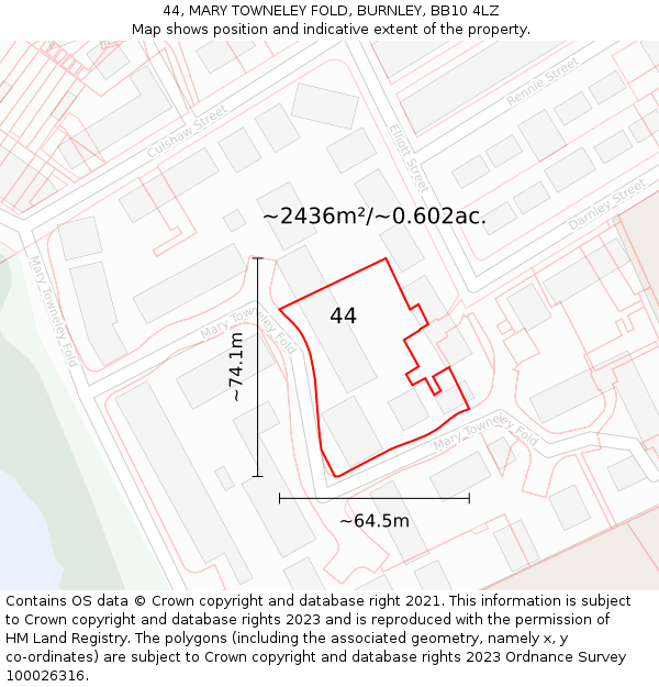 44, MARY TOWNELEY FOLD, BURNLEY, BB10 4LZ: Plot and title map