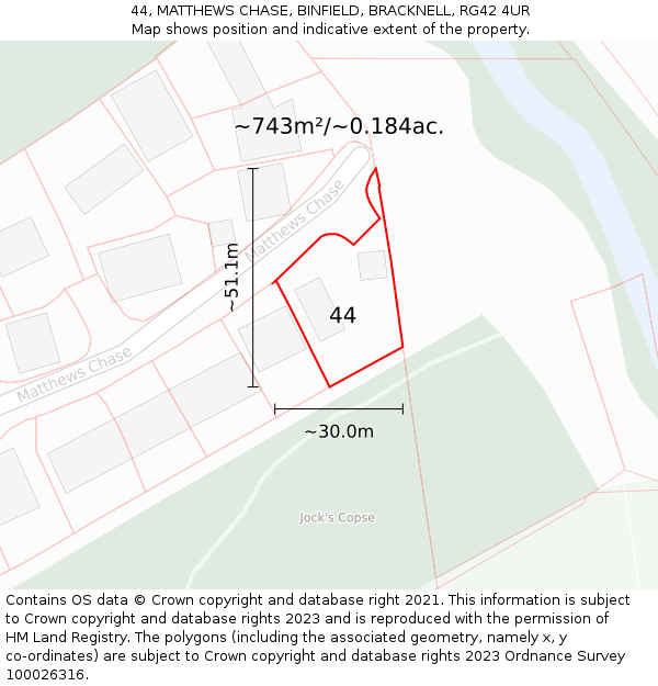 44, MATTHEWS CHASE, BINFIELD, BRACKNELL, RG42 4UR: Plot and title map