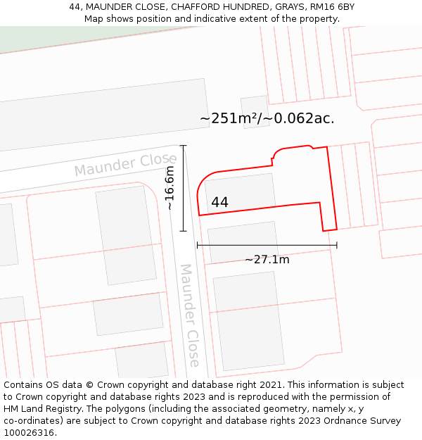 44, MAUNDER CLOSE, CHAFFORD HUNDRED, GRAYS, RM16 6BY: Plot and title map