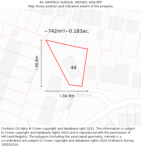 44, MAYFIELD AVENUE, WIDNES, WA8 8PP: Plot and title map