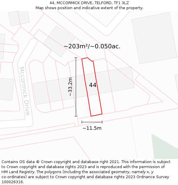 44, MCCORMICK DRIVE, TELFORD, TF1 3LZ: Plot and title map