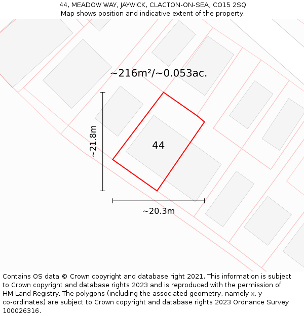 44, MEADOW WAY, JAYWICK, CLACTON-ON-SEA, CO15 2SQ: Plot and title map